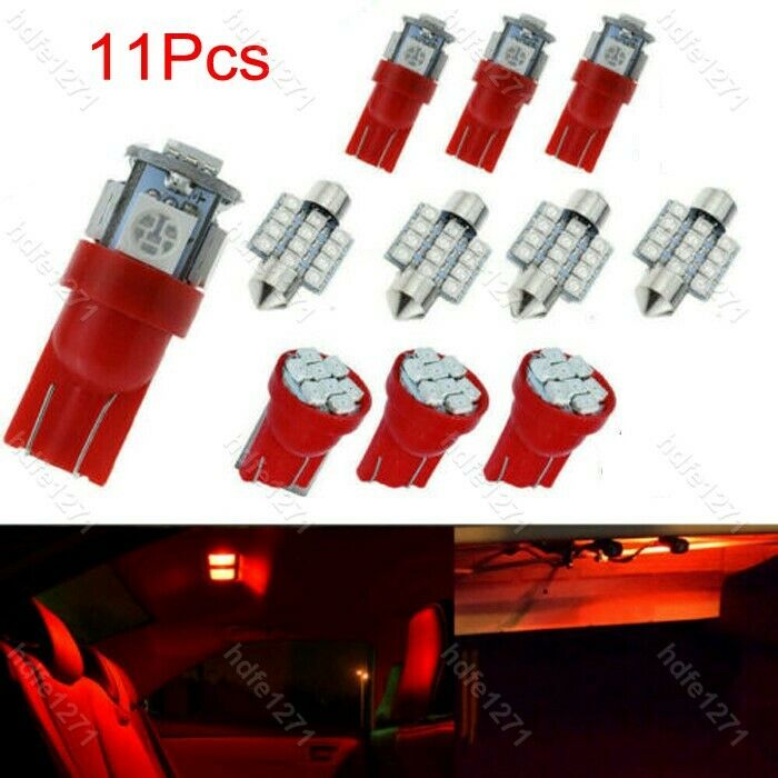 11PCS Red T10 31mm Map Dome license plate LED Lights Interior Package
