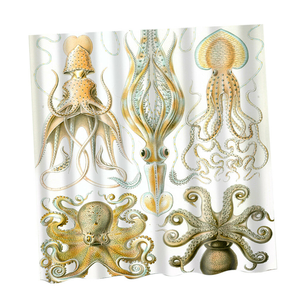 Octopus Pattern Home Decorations Shower Curtain Set with 12 Hooks 180x180cm