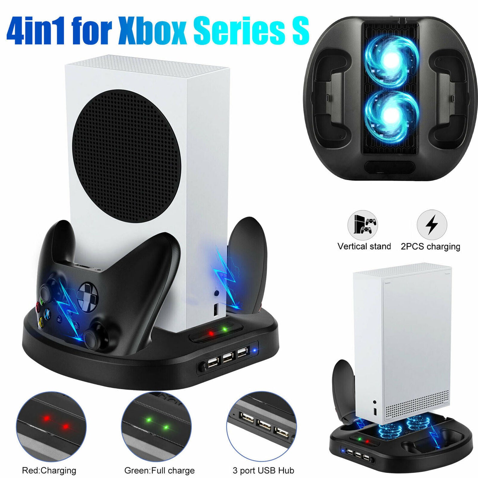 Vertical Stand with 2 Fan Cooling Station USB HUB For Xbox Series S Console