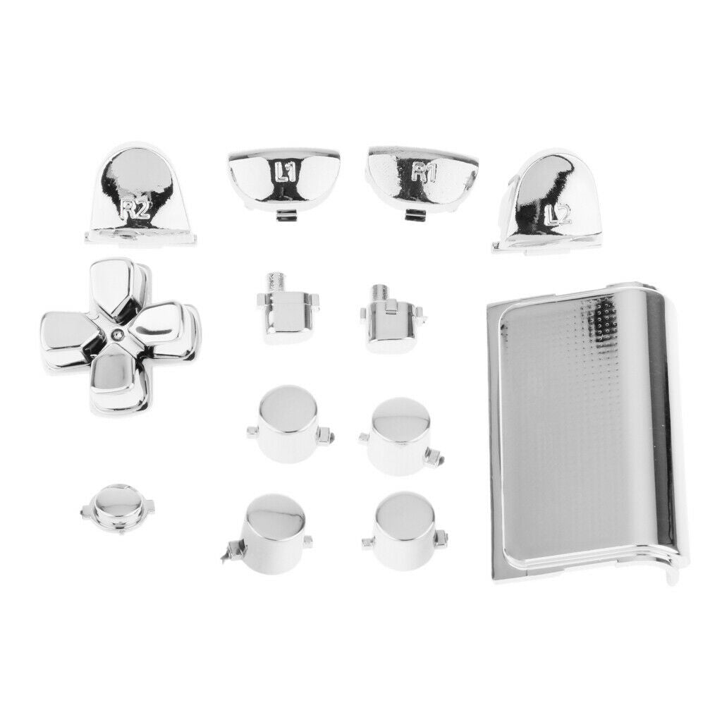 2 Kit Replacement Chrome Plating Buttons and Touchpad for PS4 Controller