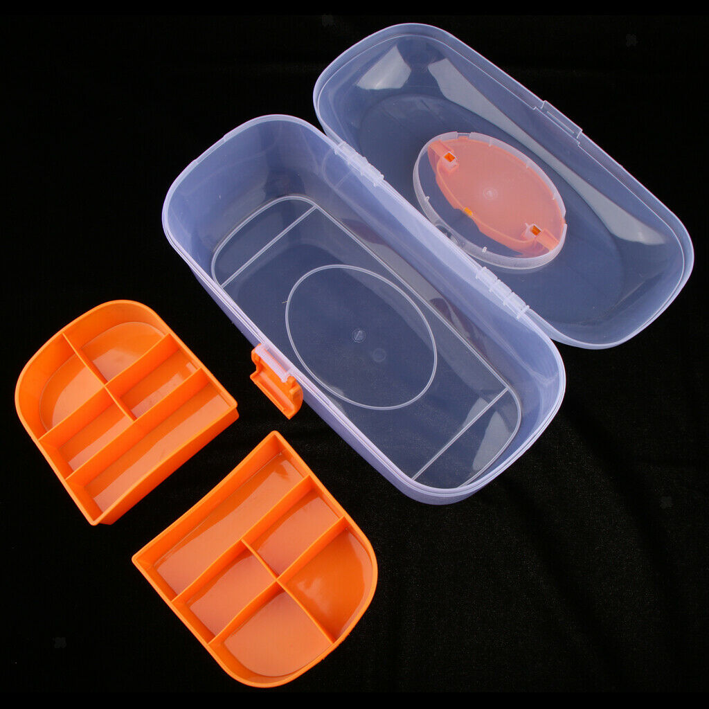 2 Layered Plastic Nail Art Tools Storage Box Brushes Pens Organizer Case Orange