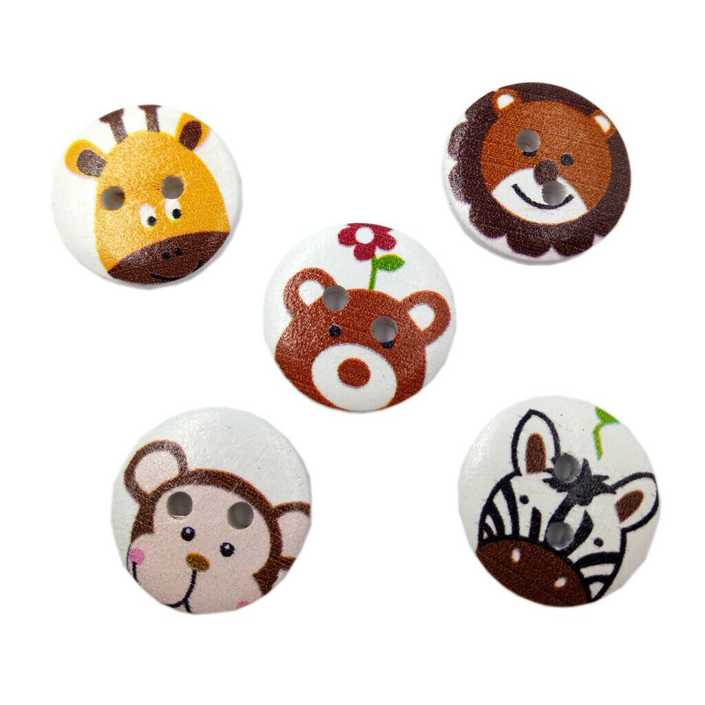 50Pcs Painted Cartoon Animal Wood Buttons Sewing Crafts For Children 20mm