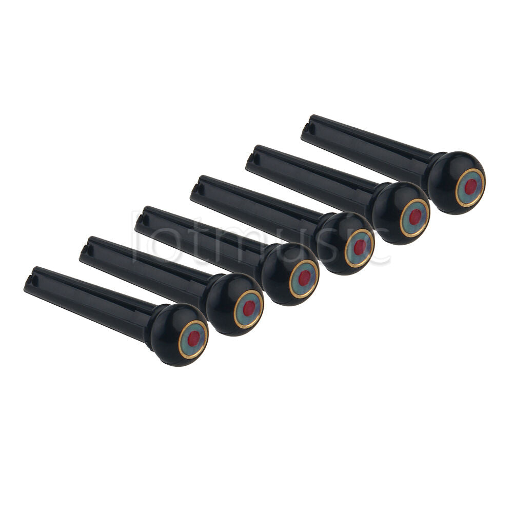 6 Pcs Acoustic Guitar Bridge Pin w/red Dot And Brass Circle Plastic Slotted