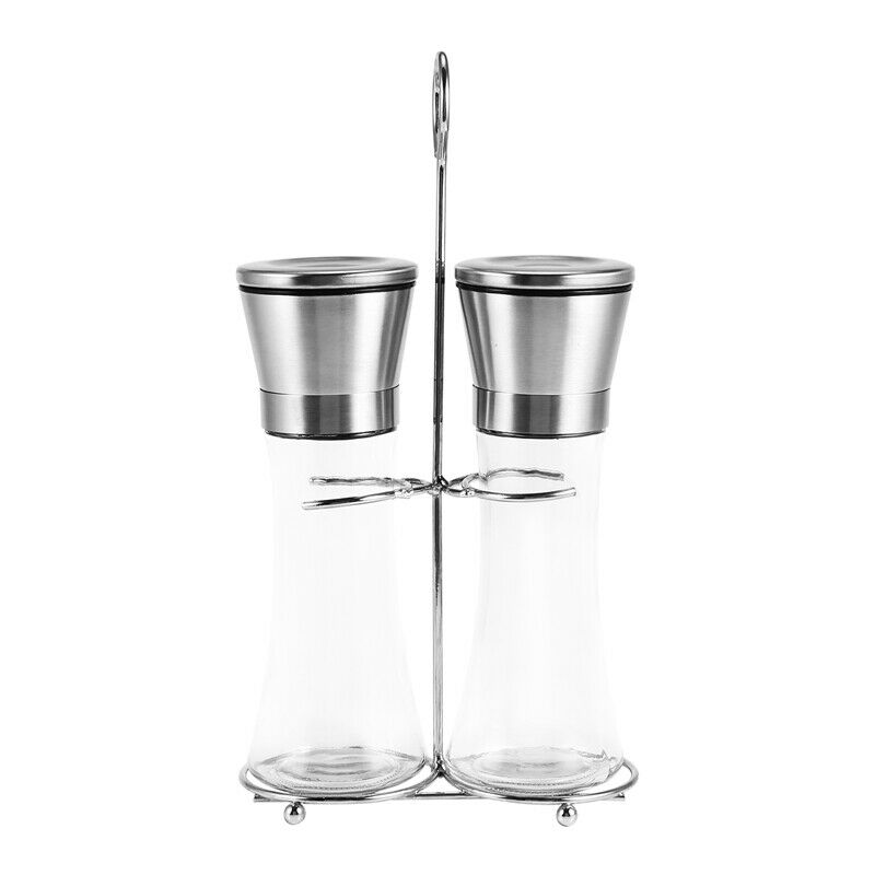 Premium Stainless Steel Salt and Pepper Grinder Set With Stand - Tall Salt andB1