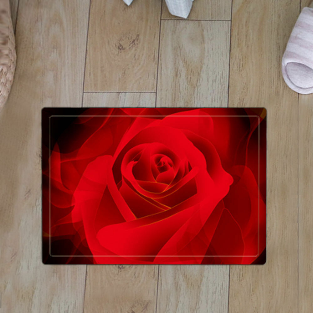 Red Rose Bath Mat non-Slip Bathroom Door Shower Toilet Rug Carpet Washable