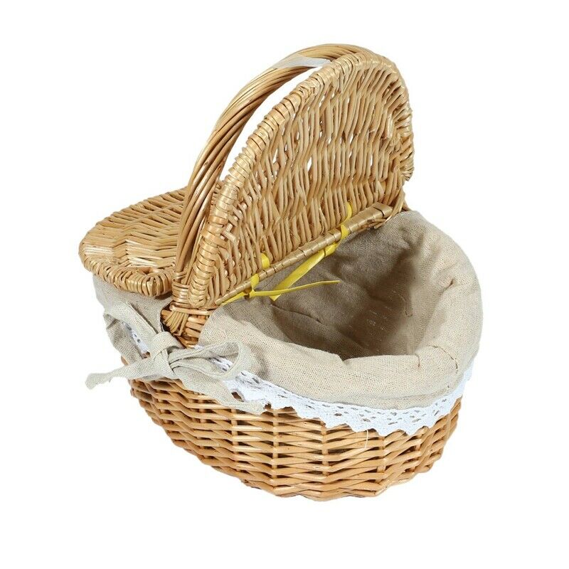 1X(Handmade Wicker Basket with Handle, Wicker Camping Picnic Basket with Dou6H2)