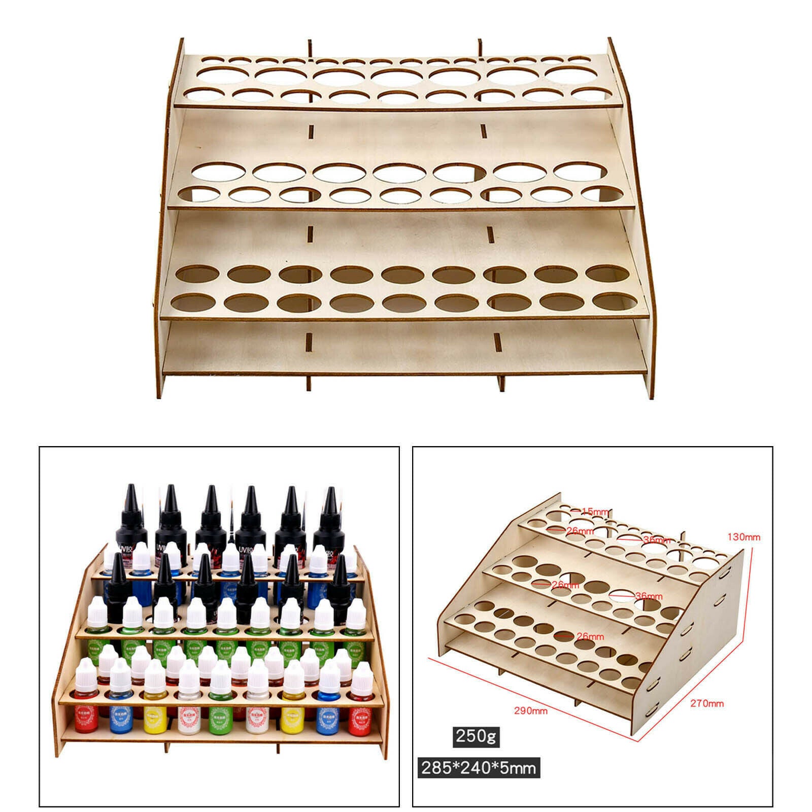64 Jars Module Craft Epoxy Paint Tool Wooden Storage Rack