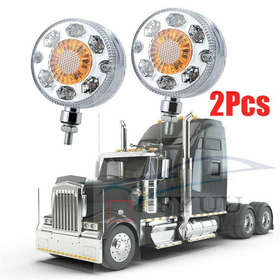 2pcs Round LED Pedestal Fender Light Truck Trailer Double Face Turn Signal Brake