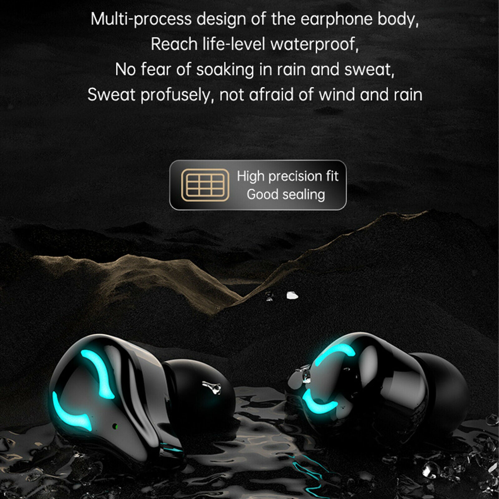 Bluetooth 5.1 Wireless Earbuds Premium Sound Cool Light for Sport Black
