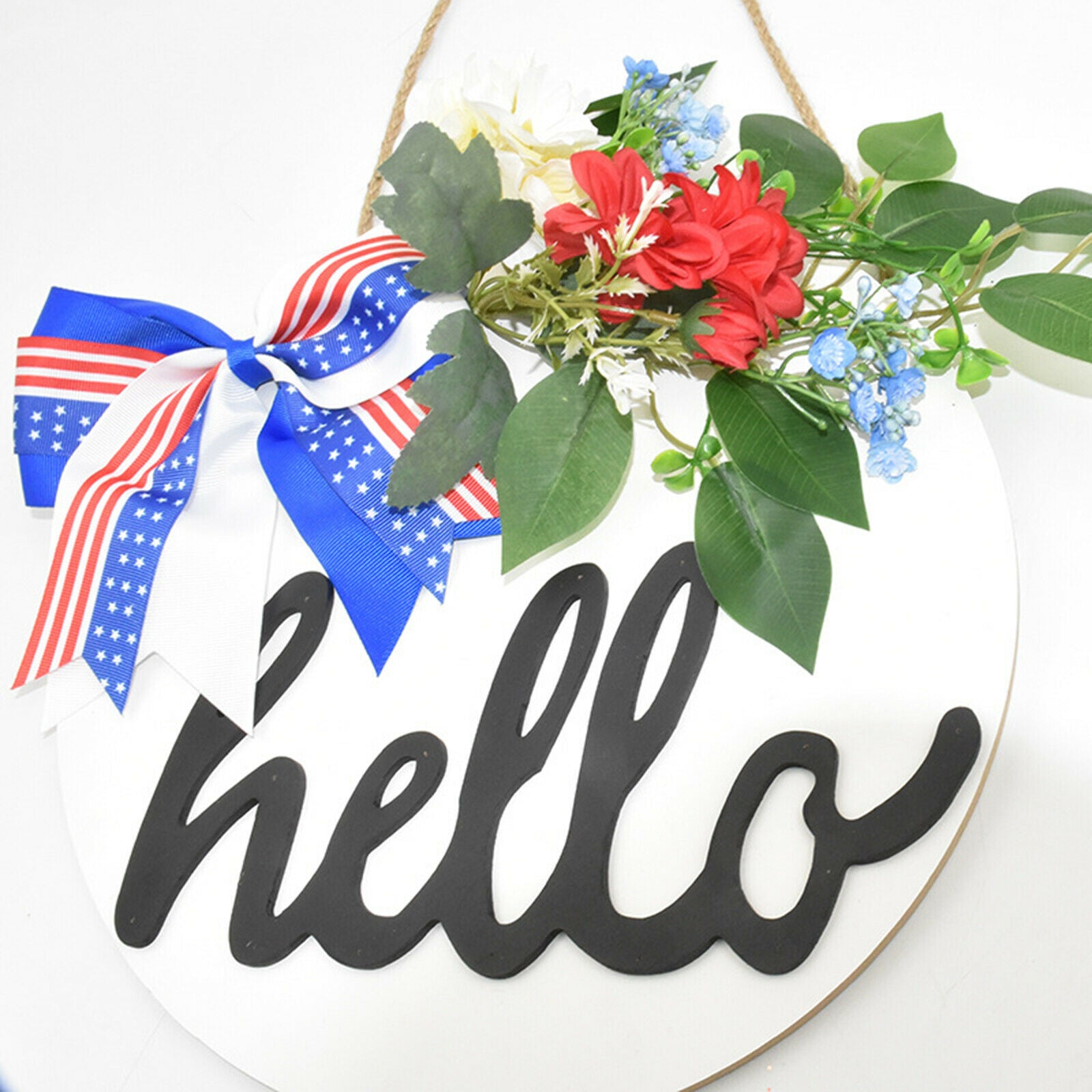 11.8" American Wreath Flower Garland Knotted Bow Independence Day Hanging