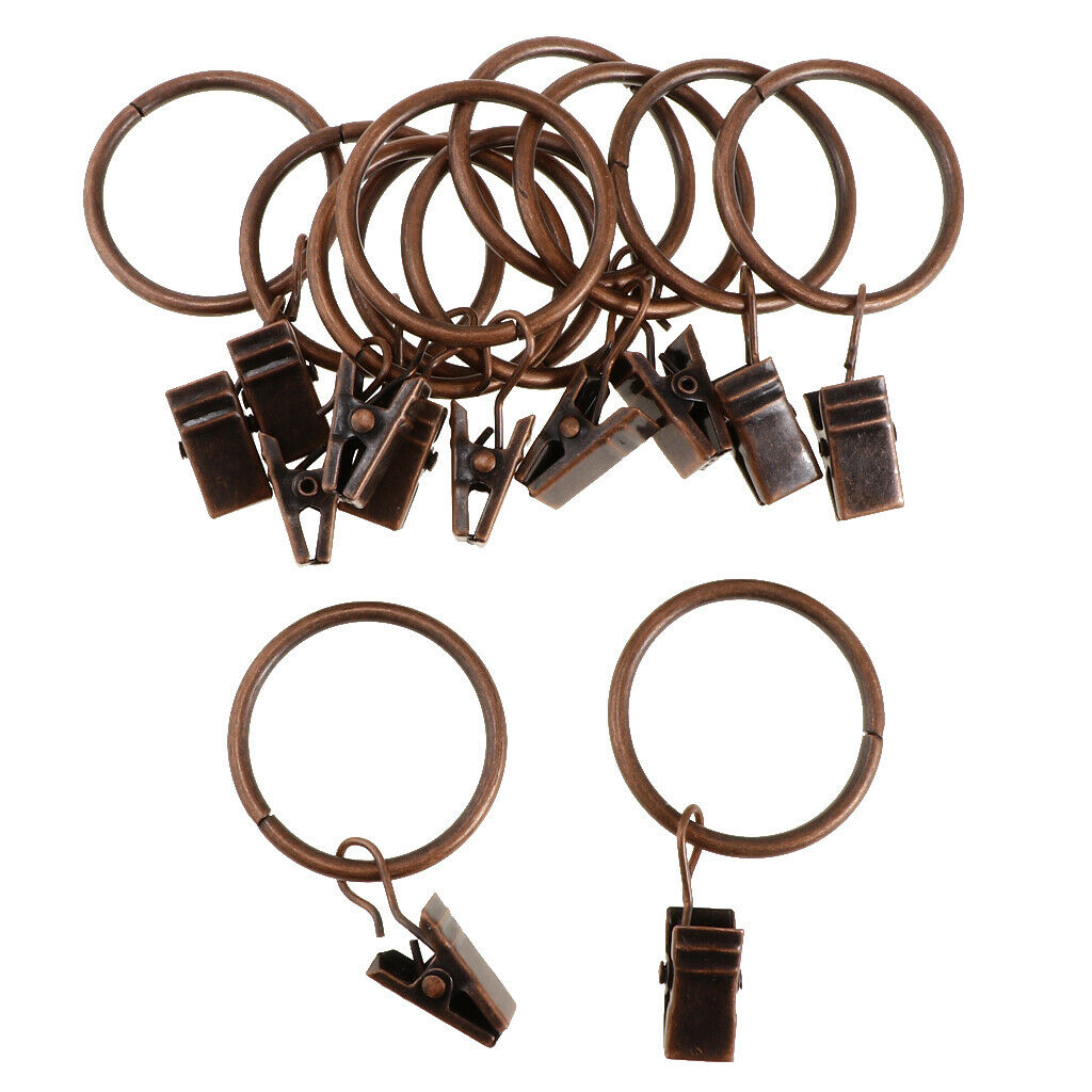 24 Pieces Metal Curtains Drapery Rings Sliding Hook with Clips Copper 25mm