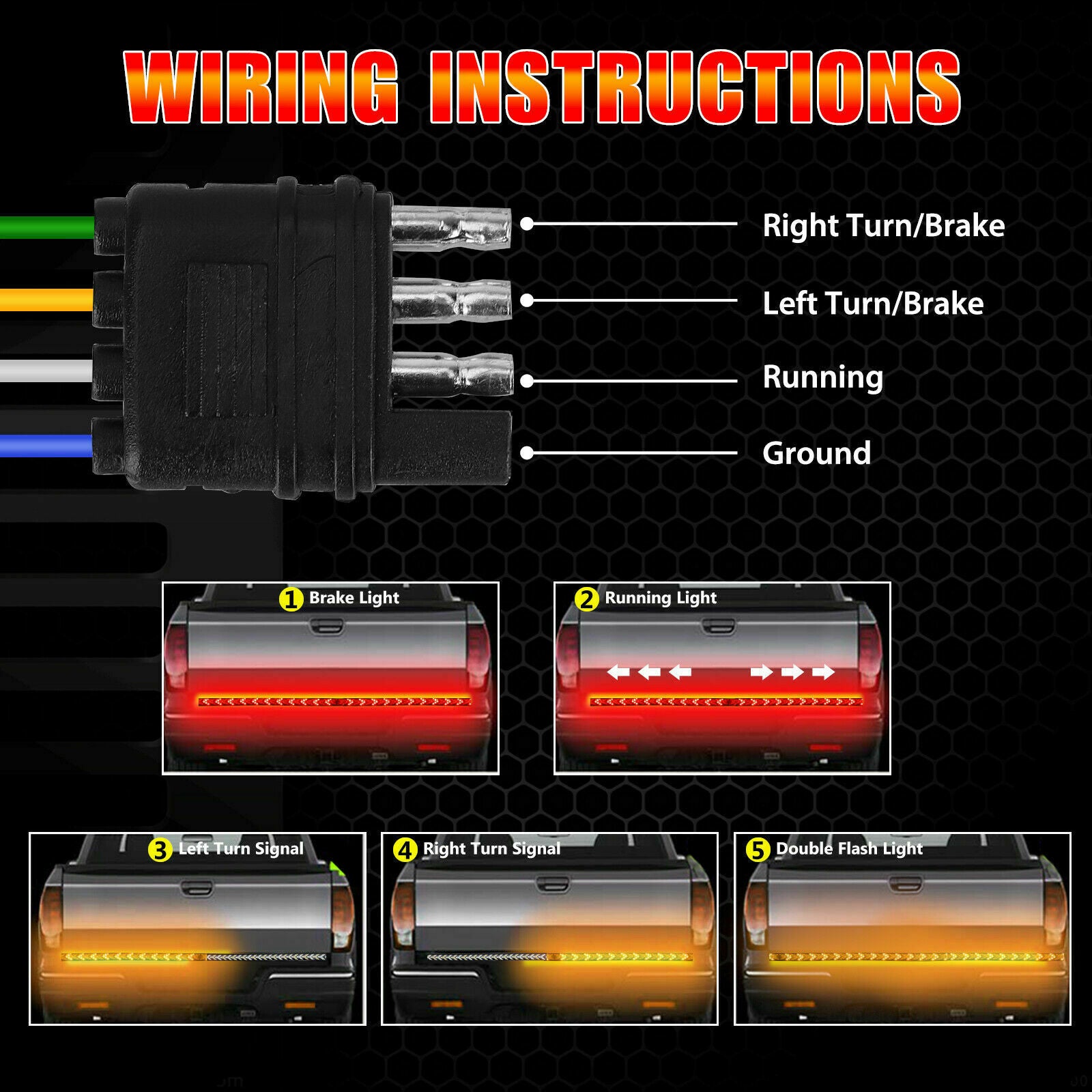 60" inch 528-LED Truck Strip Tailgate Turn Signal Brake Tail Reverse Light Bar