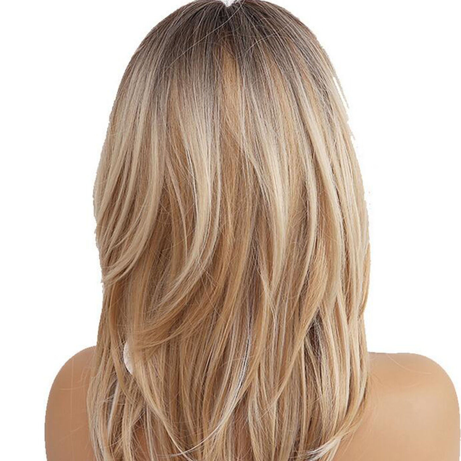 Brown Natural Blonde Wavy Ombre Synthetic Hair Wigs With Bangs For Women New