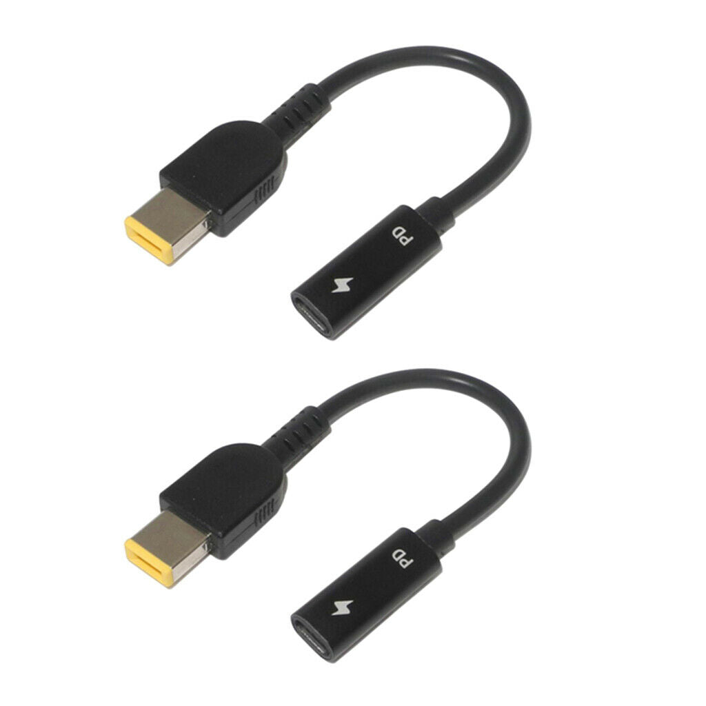 2 lot Power Adapter Cable Type-C Female To Square Plug Charger For Lenovo