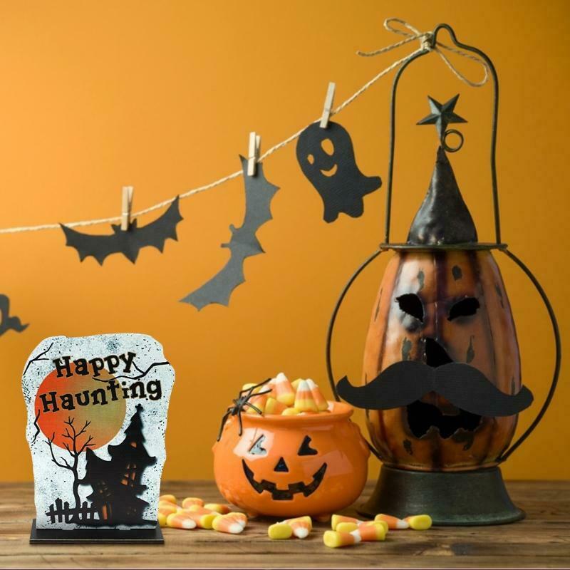 Happy Haunting Tombstone Wooden Sign Halloween Table Topper Decoration Ornament
