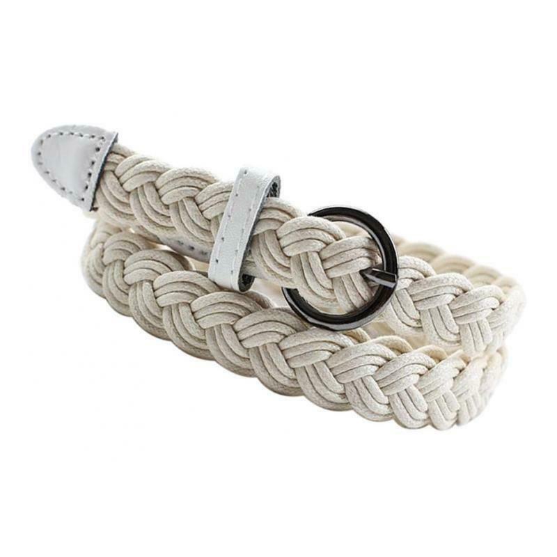 Retro Female Braided Belt Skinny Knitted Strap with Pin Buckle Waistband