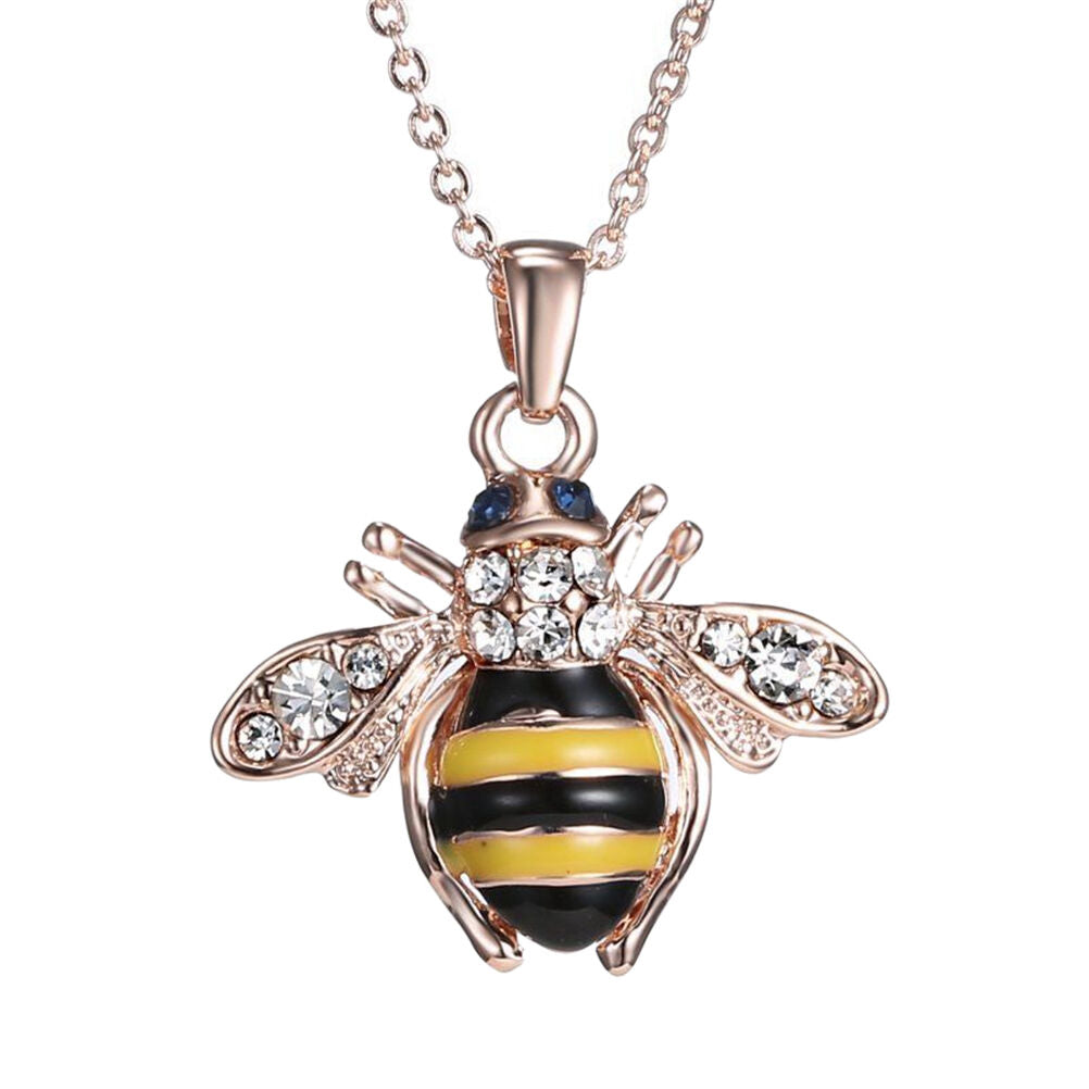 Chic Cute Women Ladies Honey Bumblebee Bee Crystal Pendant Chain Necklace Beauty