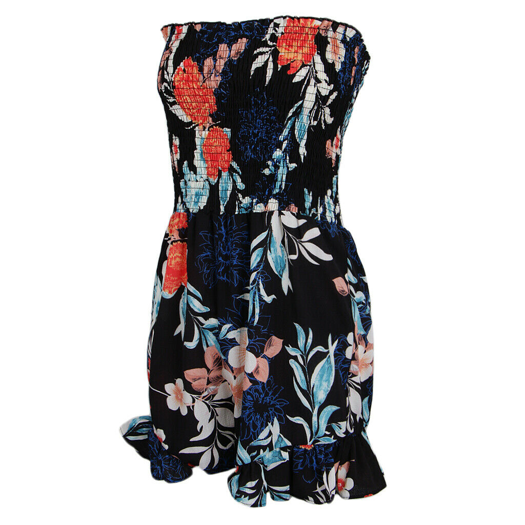Women's Summer Floral Off Shoulder Sleeveless Casual Romper Jumpsuit L Black