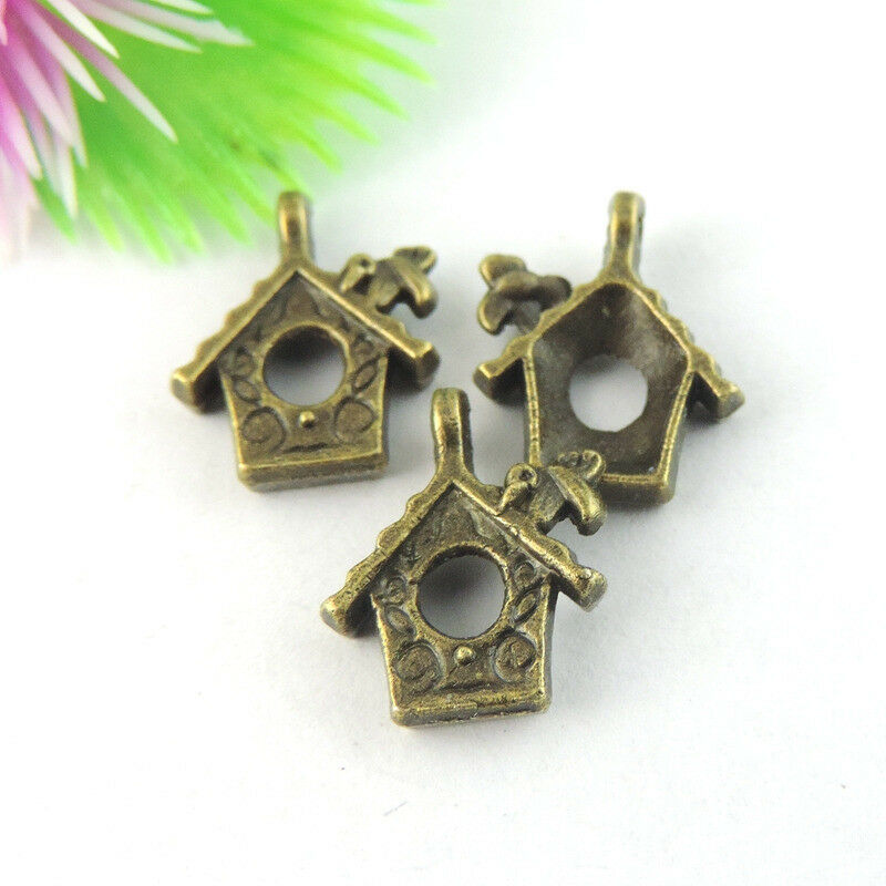 50 pcs Antiqued Bronze Mini House Metal Alloy Charm Pendant Findings 15*12*3mm