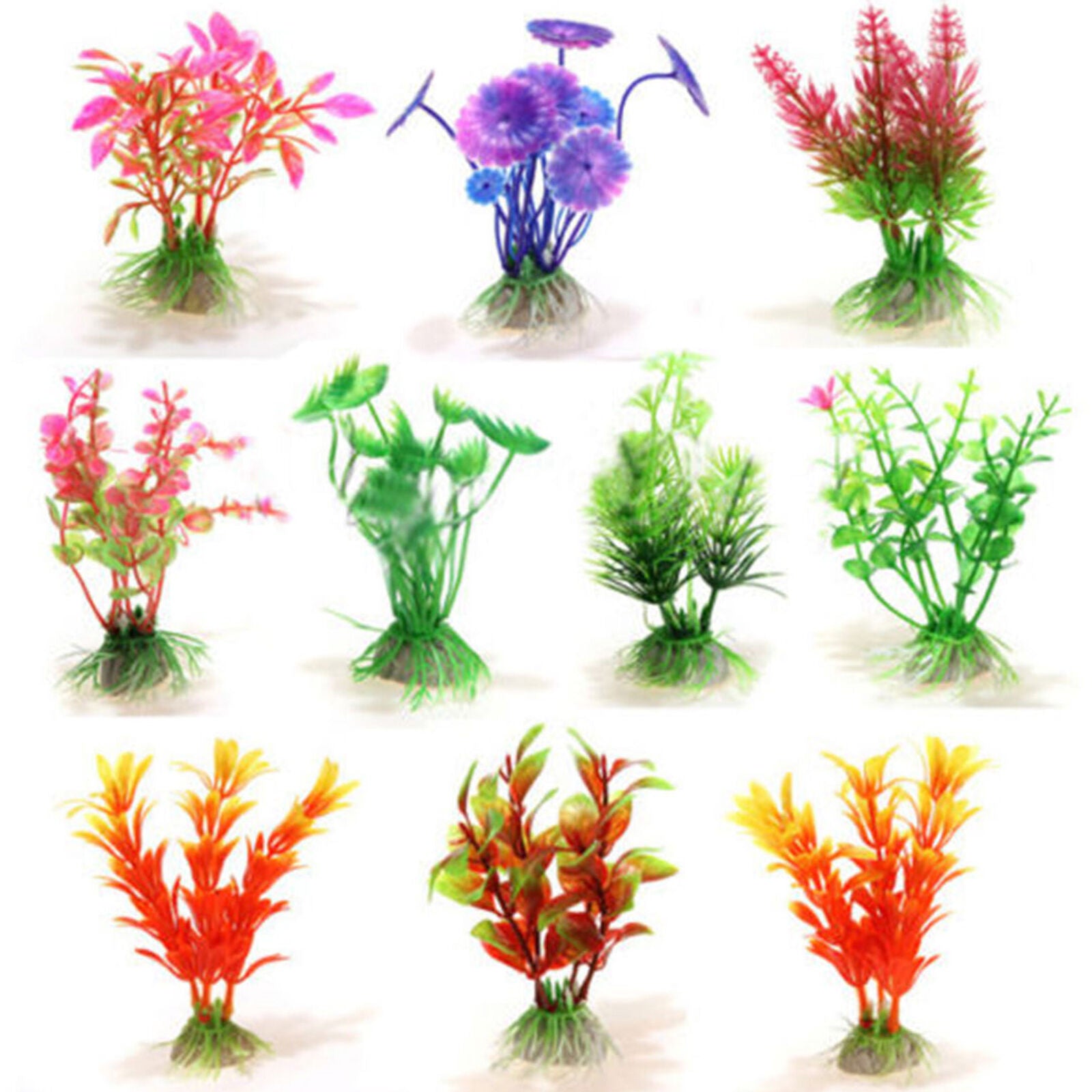10 Mixed Artificial Aquarium Fish Tank Water Plant Plastic Decoration Ornament