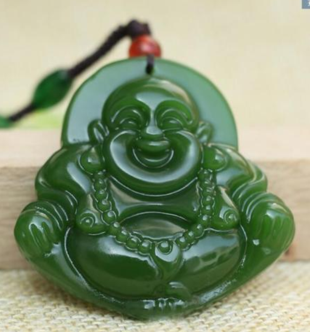 Fine Natural hand-carved black green jade buddha Lucky Amulet pendant necklace A