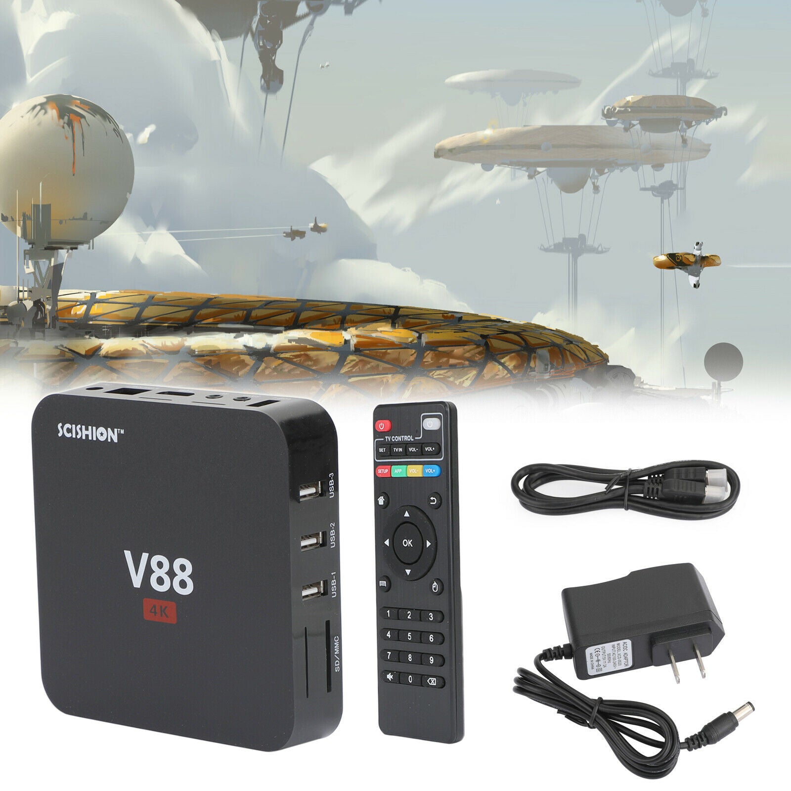 Smart TV Box V88 4K UHD 2.4GHz Wifi Android 7.1 Quad Core Player US Plug  BS5