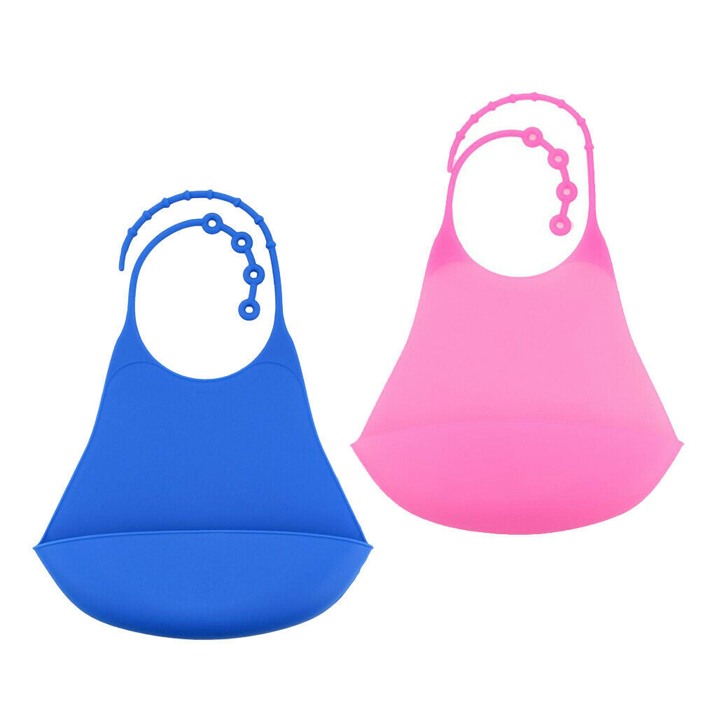 2 Packs Silicone Bib Reusable Washable Clothing Protector Pink+Dark Blue