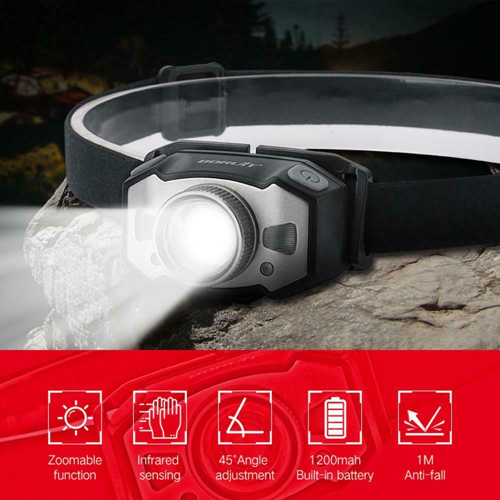 BORUiT LED Headlight XPG2 3030 210LM Zoomable Wave Sensor Headlamp Light