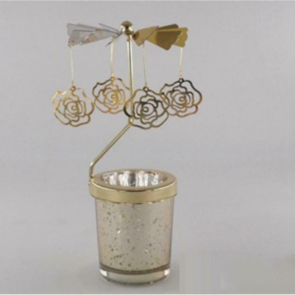 Romantic Rotating Candle Holder Stand Spining Tealight Candlestick Rose