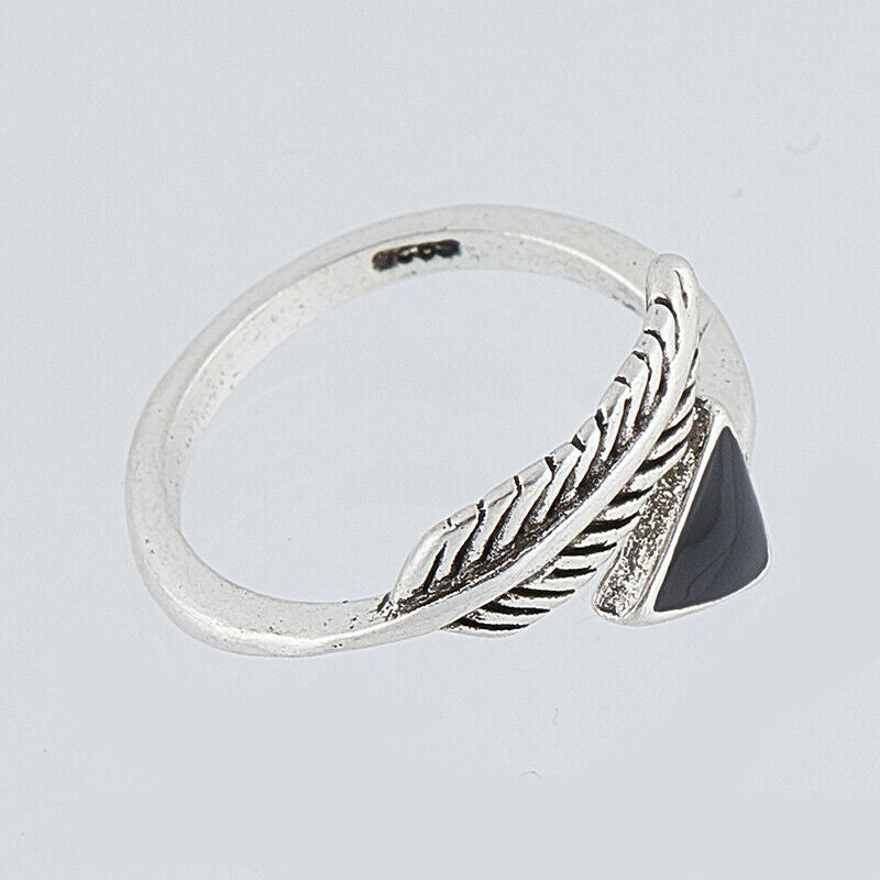 retro crystal triangle feather opening ring female jewel.l8