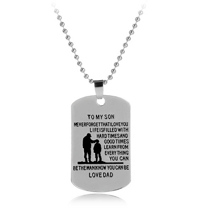 Father Son Dog Tag Link Chain Pendant Necklace Kids Love Gift Military Pe.l8