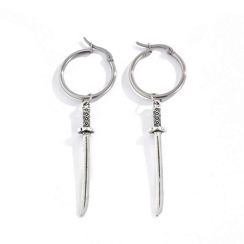 Fashion Sword Shape Pendant Tassel Drop Dangle Earrings Stud Women Men Je.l8