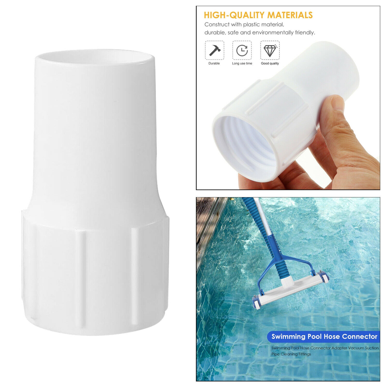 Swimming Pool Vacuum Hose Cuff End Head Threaded Pool Cleaning Premium White