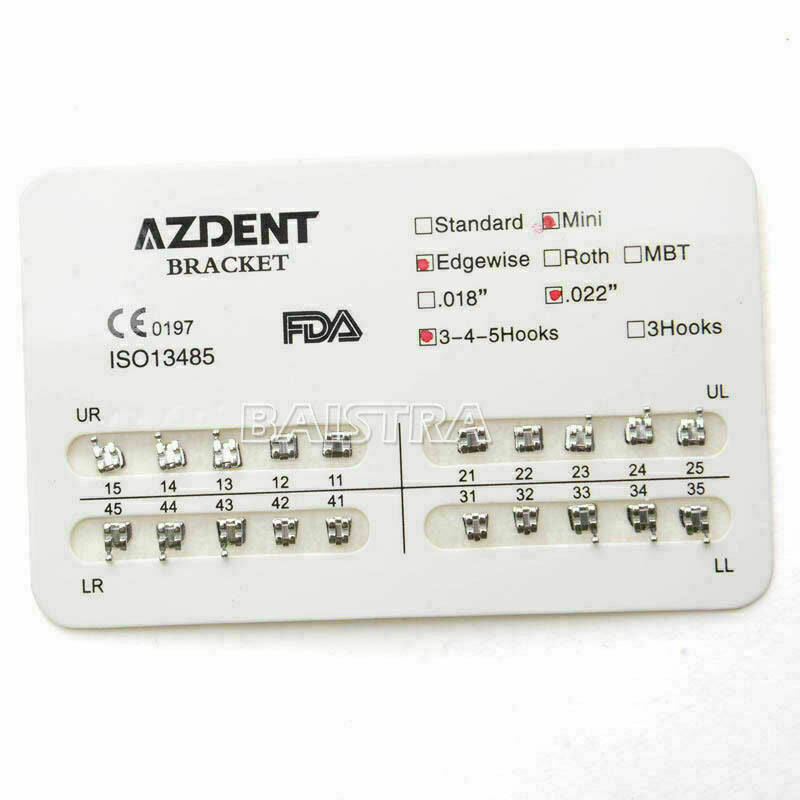 300 X Orthodontic Bracket Ultrathin Mini Edgewise Slot.022 Hooks 3-4-5 AZDENT