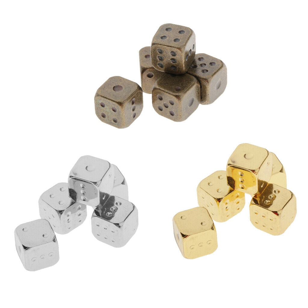 Six Sided Dice D6 Set of 5 Zinc Alloy Dices D&D RPG MTG Game Supply Golden