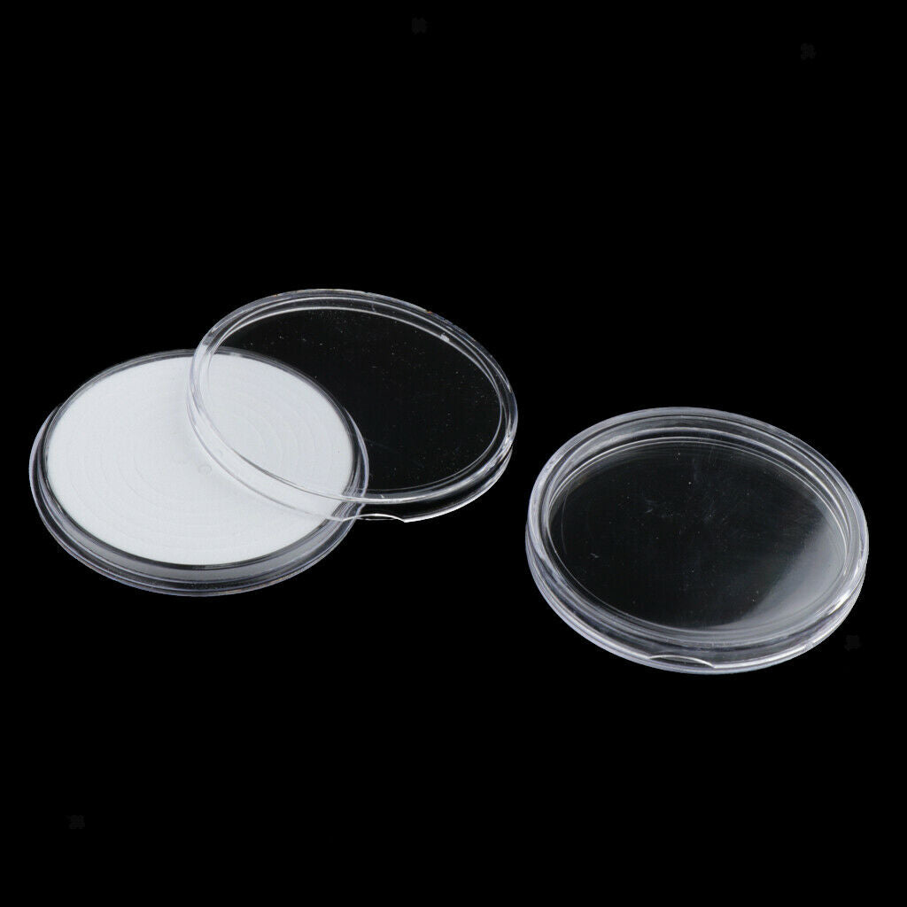 30pcs Transparent Coin Capsules Protection Display Holders with Wooden Box for