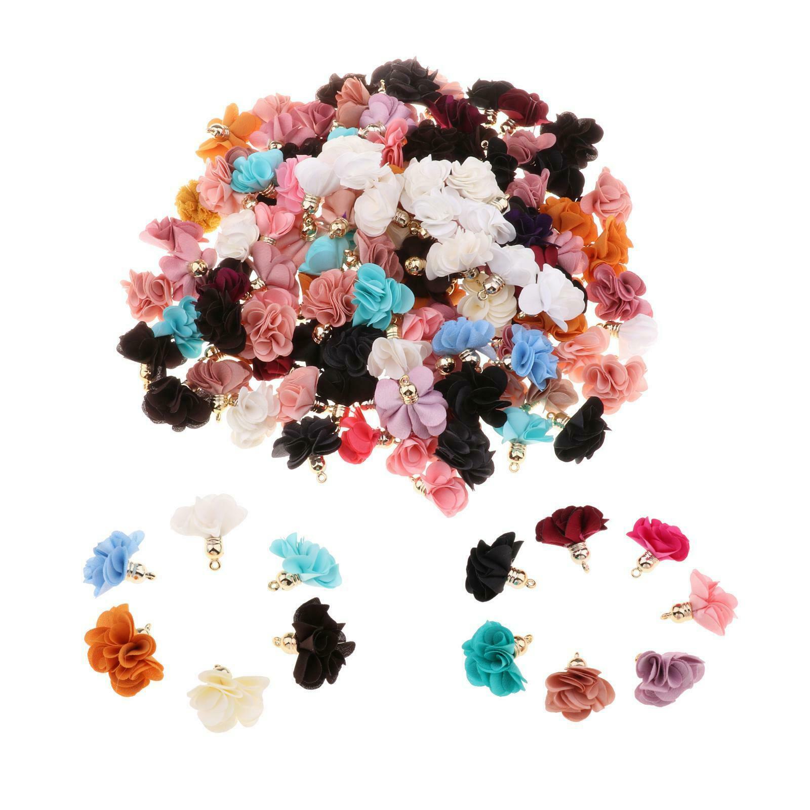 Set of 100 Cloth Fabric Floral Petal Pendants Tassel Charms DIY Crafts