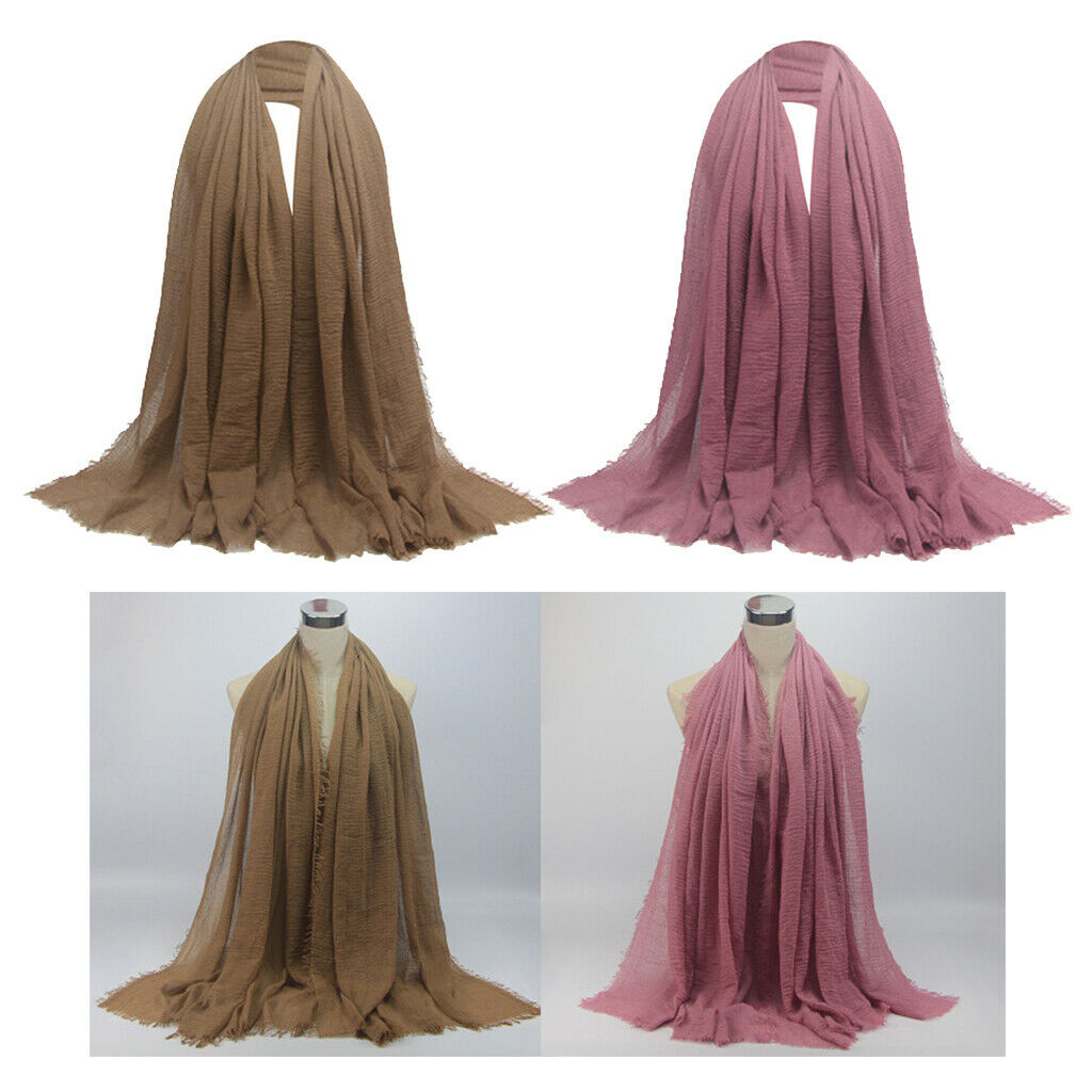 2 Pieces Muslim Ladies Soft Cotton Long Scarves Solid Hijab Shawl Head Scarf