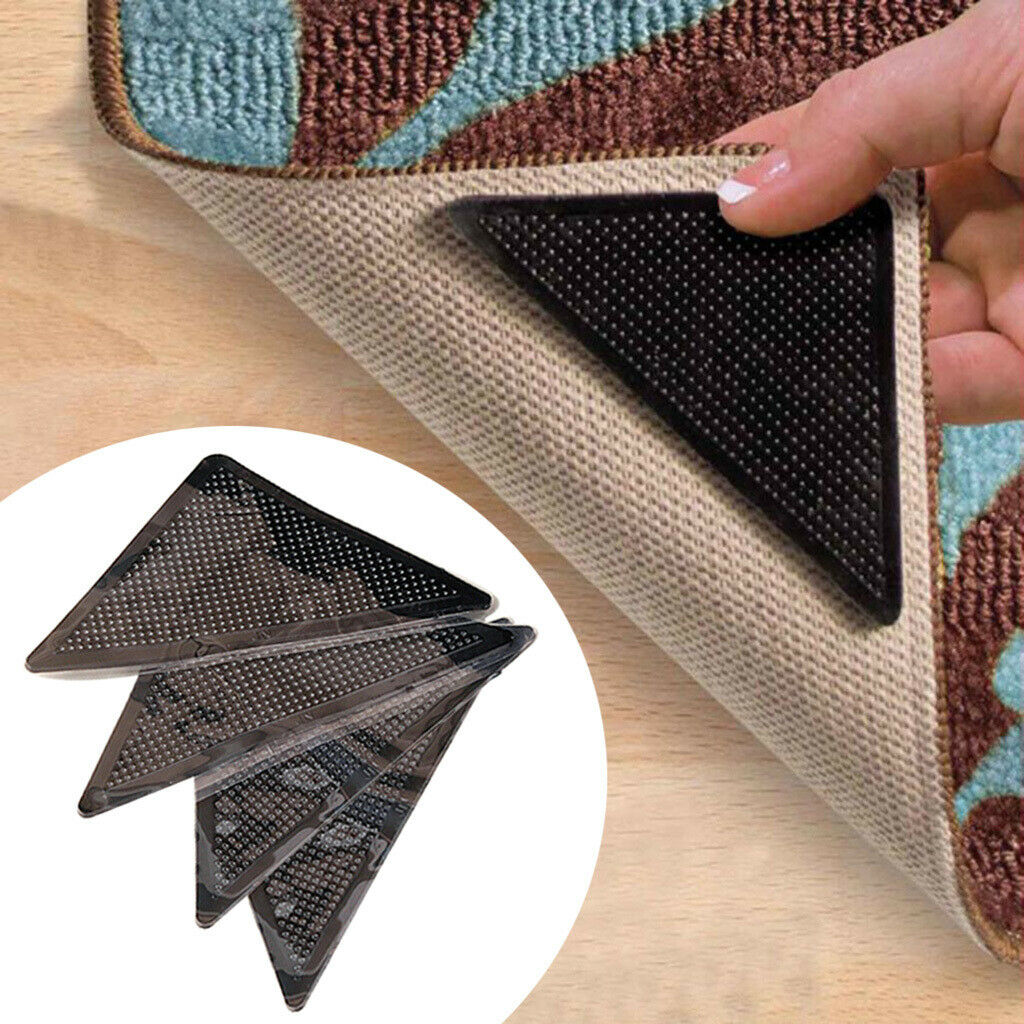 2X 4Pcs Reusable Rug Carpet Mat Curling Grippers Anti Slip Grip Skid Tape