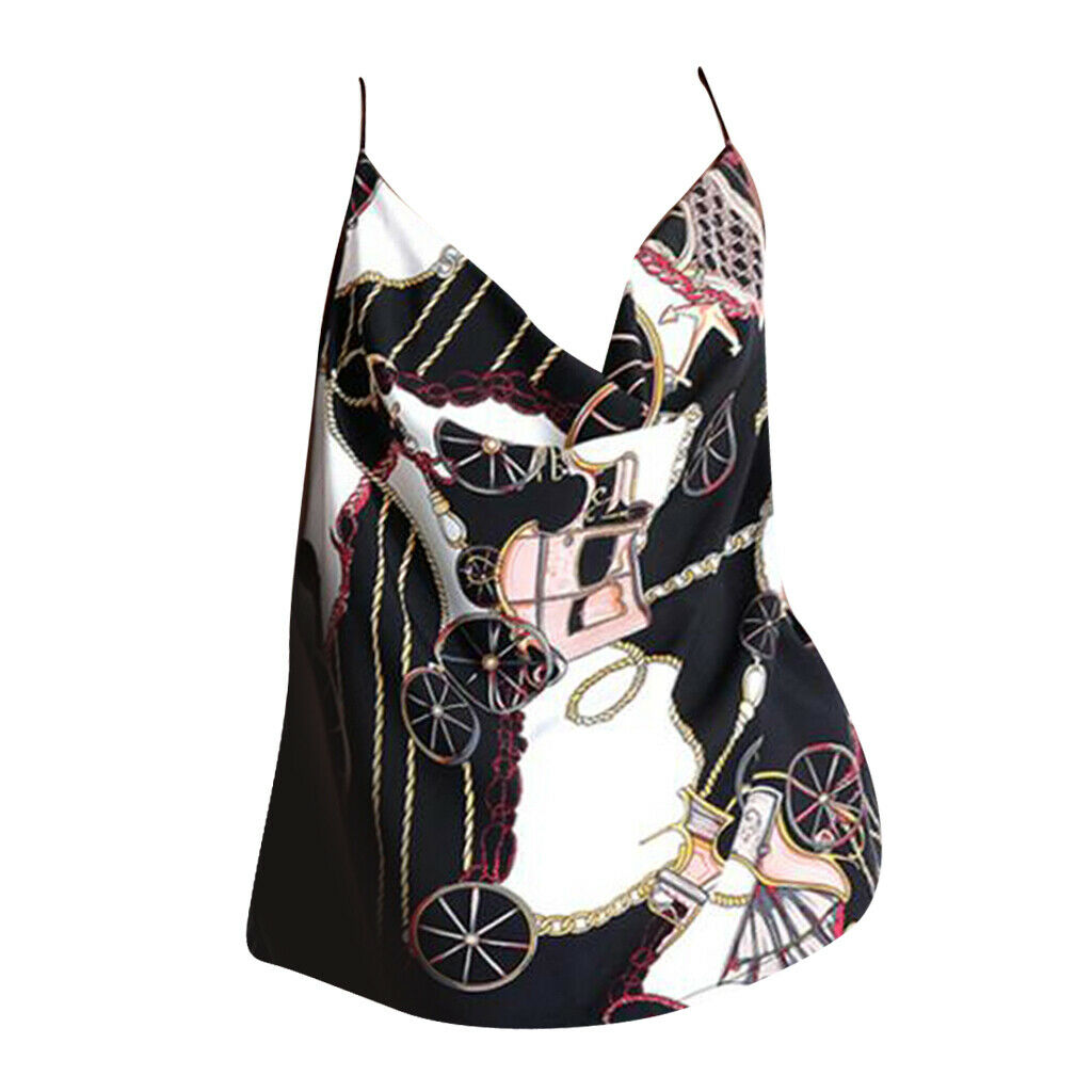 Women's Floral Print Strappy Loose Tank Tops Camisole Sleeveless Shirt L