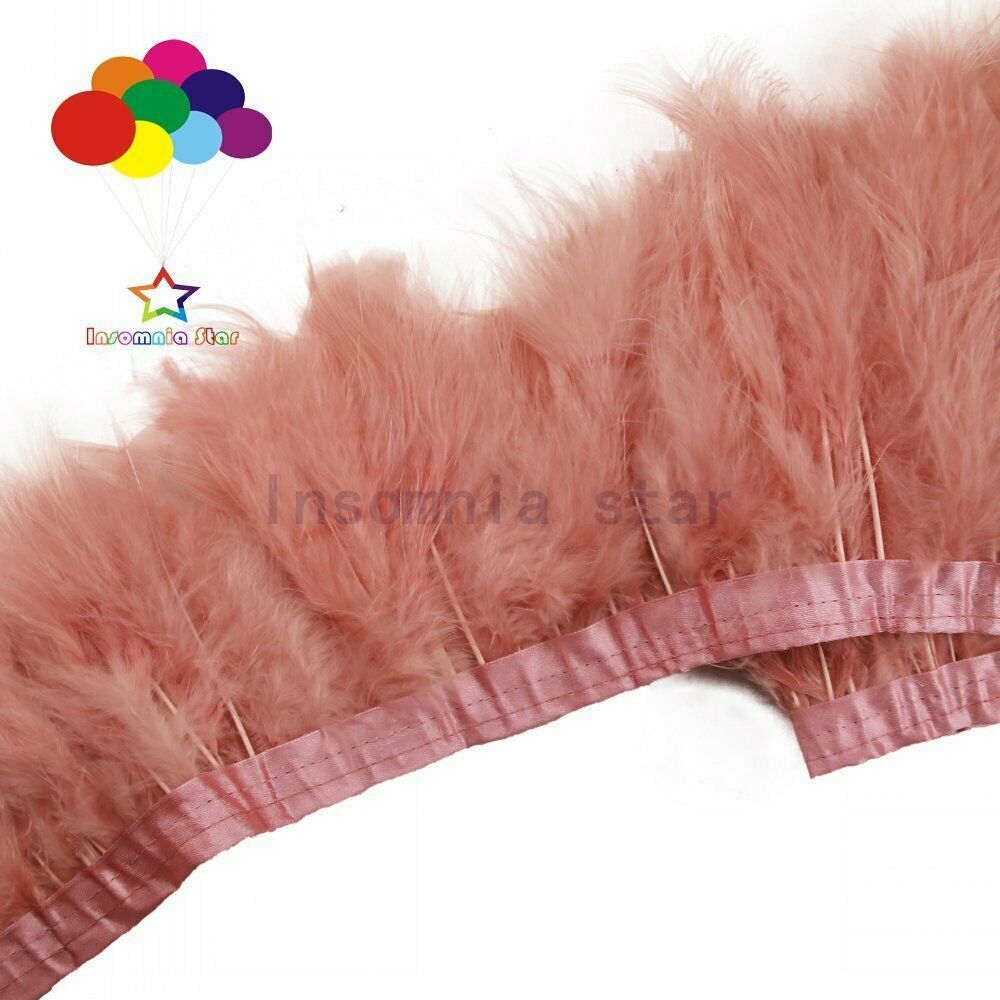 Coral pink Turkey Manabou Feather Fringe Trim 2 Meter Nature Fluffy for Crafts