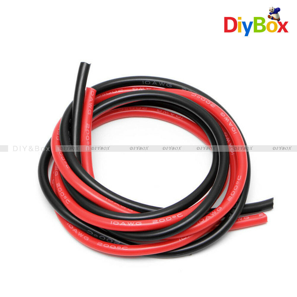 Black Red 10 AWG Gauge Wire Silicone Flexible Copper Stranded Cables For RC