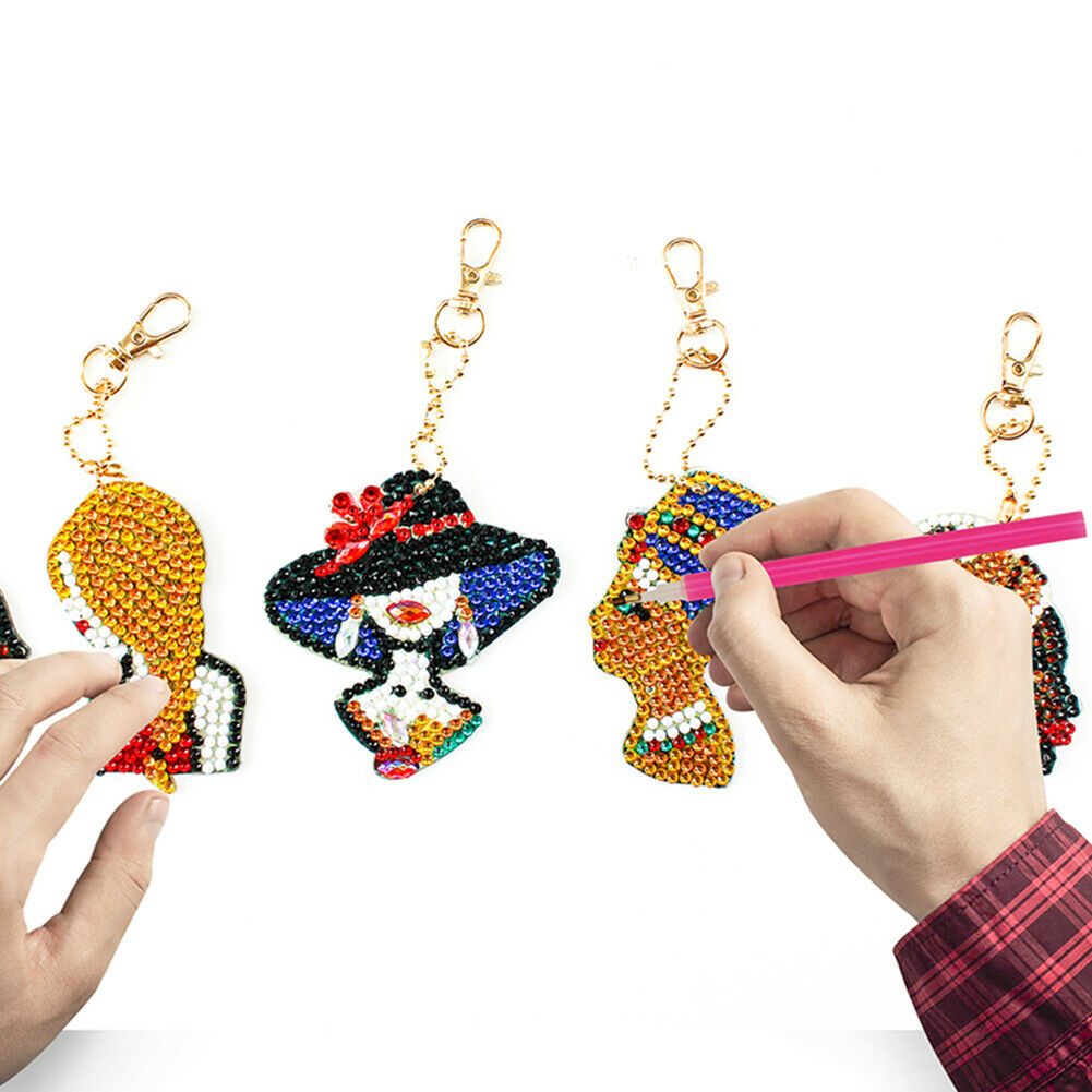 5pcs DIY Elegant Lady Full Drill Special Shaped Diamond Painting Keychains @