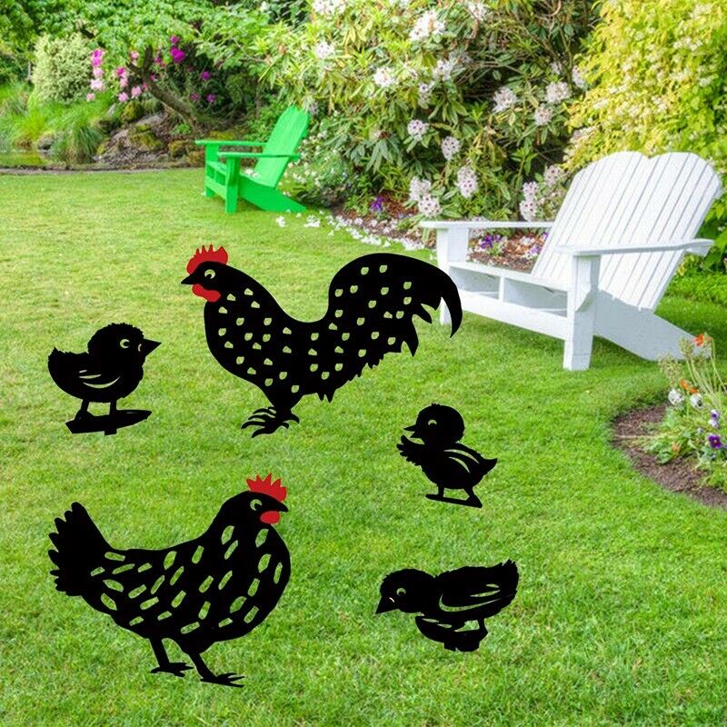 5 PCS Rooster Stakes Chicken Family Garden Silhouette Yard Art Chicken StatuJ9E8