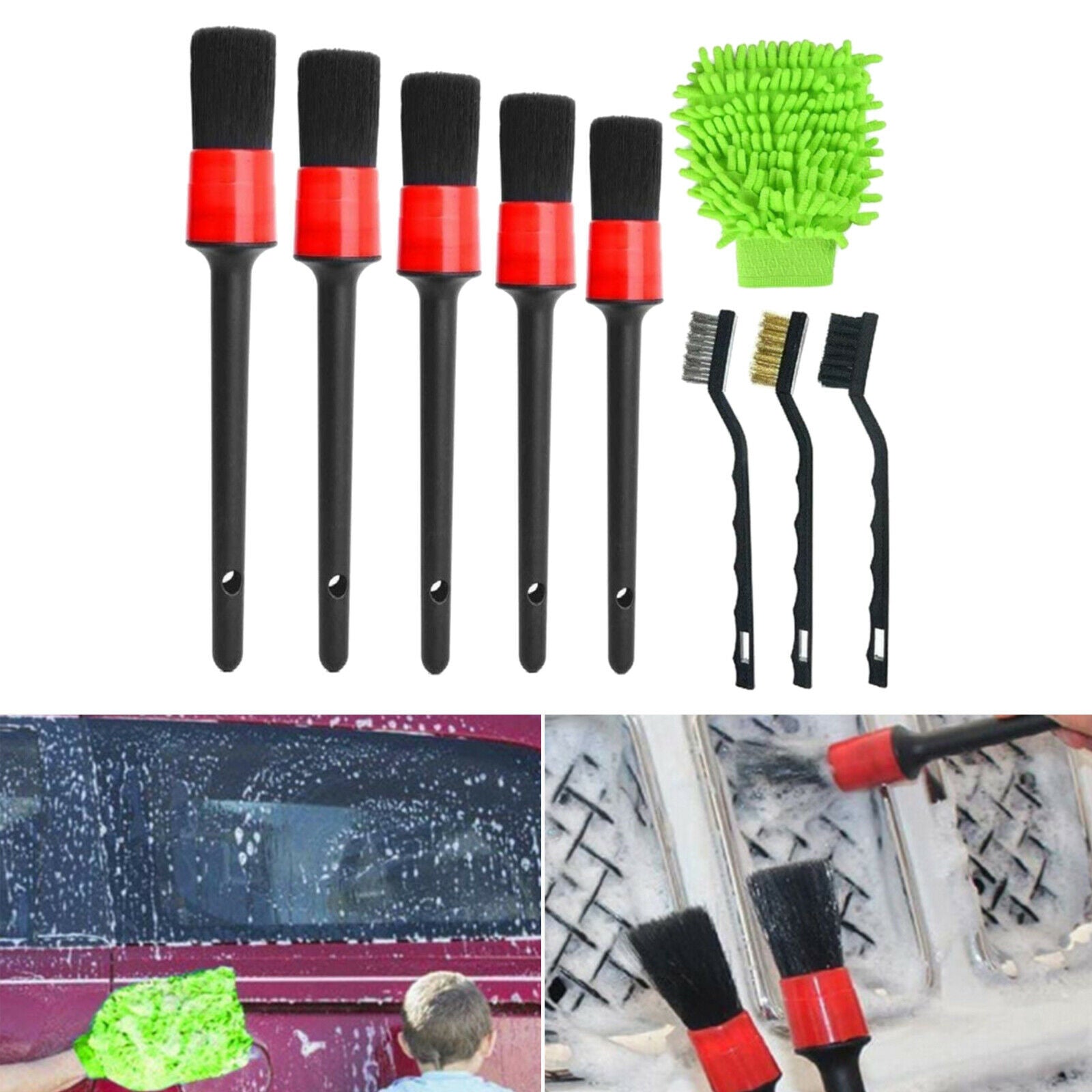 9Pieces Car Car Detailing Brush Set for Cleaning Engine Dashboard Air Vent