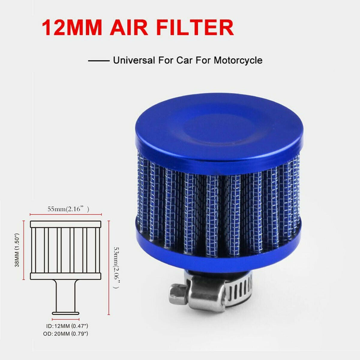 12 mm BLACK MINI AIR INTAKE CRANKCASE BREATHER FILTER VALVE COVER VENT Blue Mini