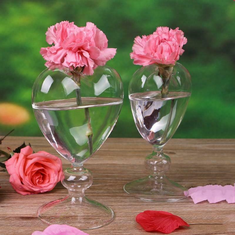 Heart Shape Glass Flower Pot Desktop Standing Vase Planter Container Home Decor