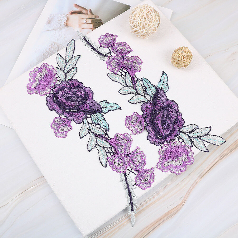 2x purple flower embroidery patches for clothes applique embroidery colla.l8