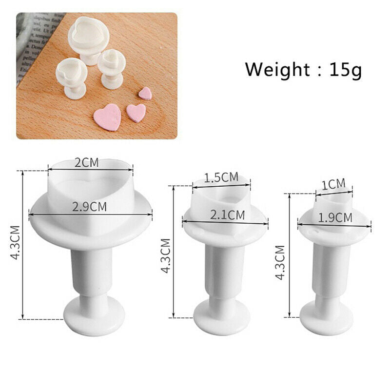 3Pc Heart Fondant Plunger Set Valentines Love Sugar Craft Cake Decorating.l8
