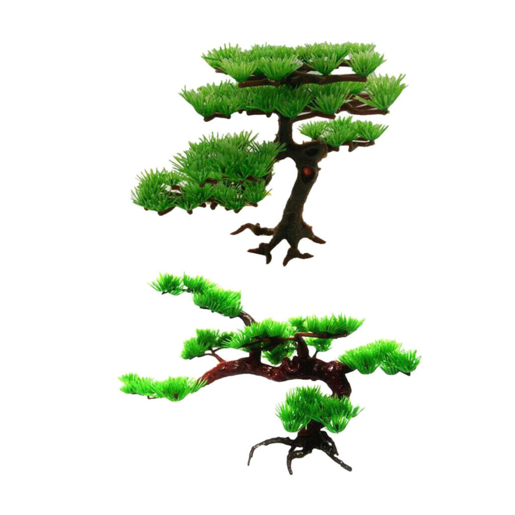 2-Piece Aquarium Plastic Plants Green Artificial Pine Tree PlantFish Tank